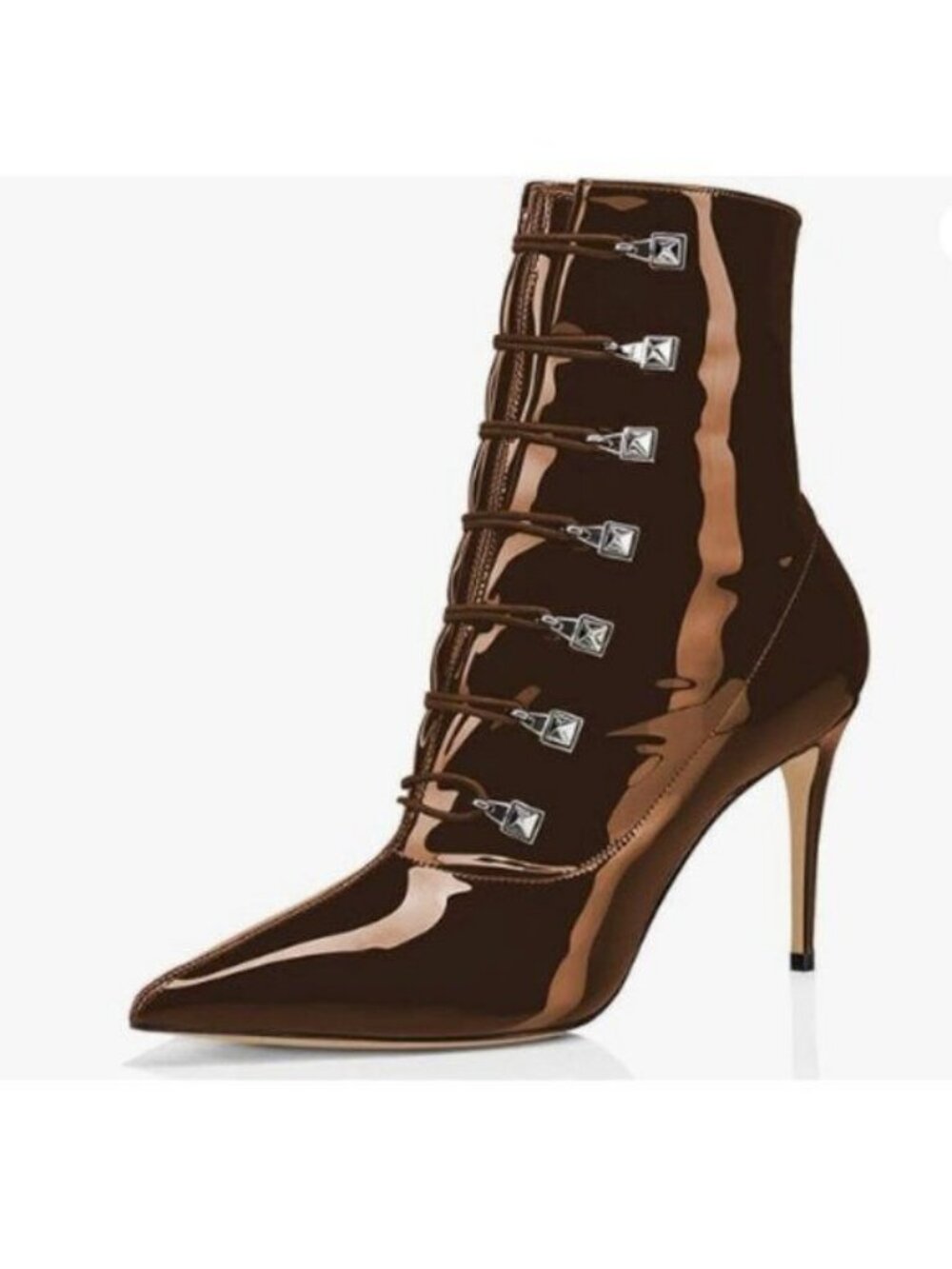 FSJ Women  Thin High Heel Ankle Boots Lace up Studded Stilettos Booties Brown
